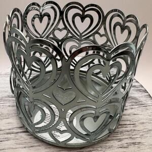 Bath & Body Works Metal Silver Hearts 3 Wick Candle Holder Love NEW